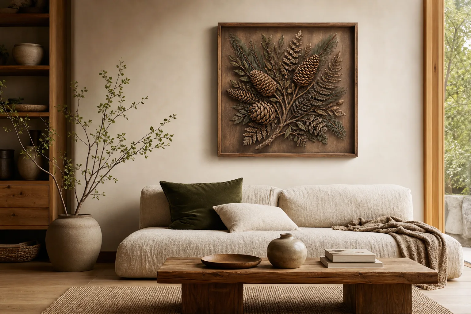 PineCanvas artwork displayed in a warm living room