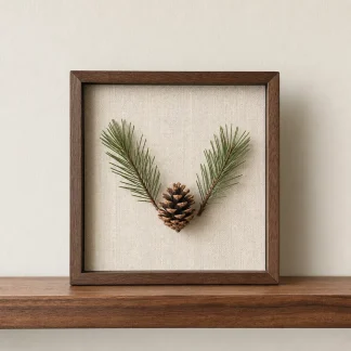 Tiny pine cone study in a light oak tabletop frame