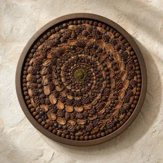 Spiral pine cone relief in soft neutral tones